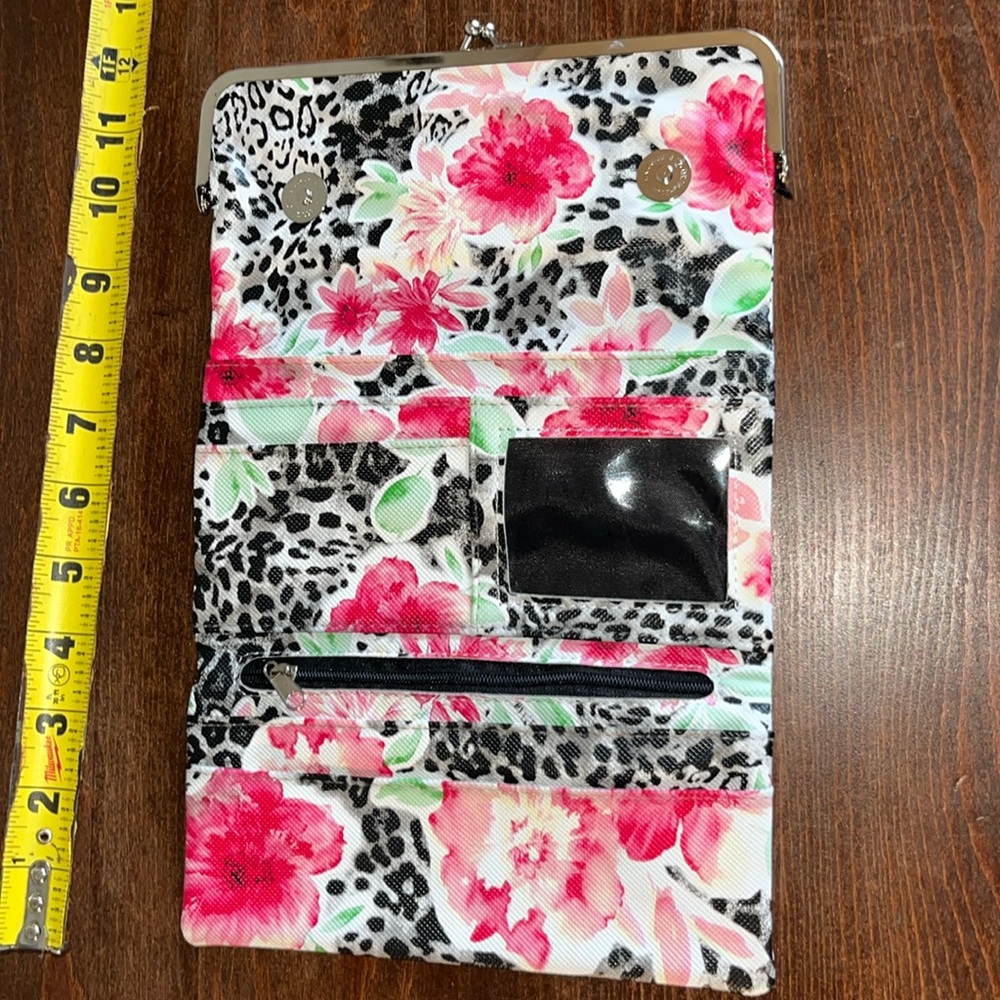 Brahmin Look Alike Black and Pink Wallet with Floral Design